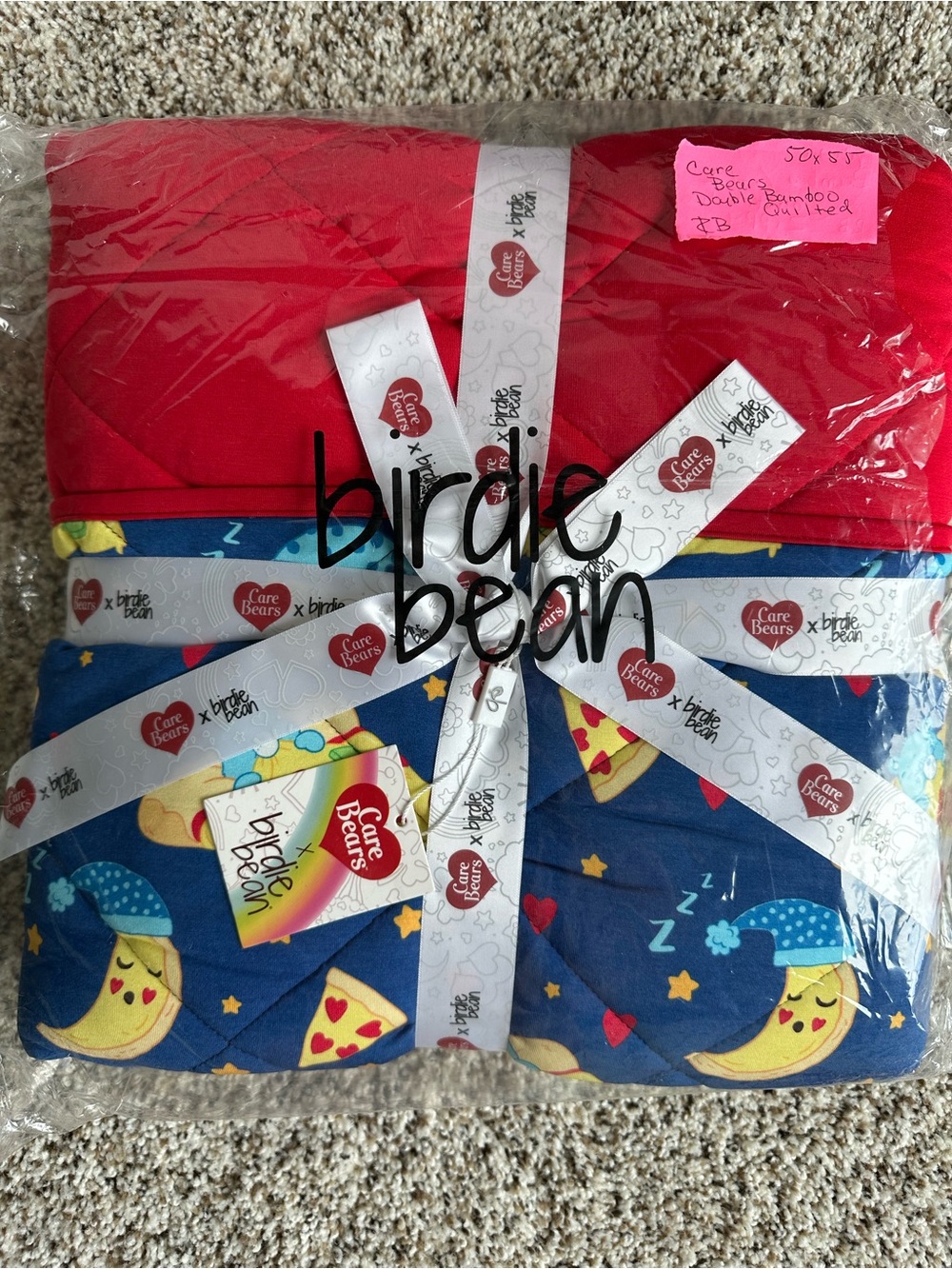 Care Bears x Birdie Bean Red & Blue Double Layered Bamboo Quilted Blanket